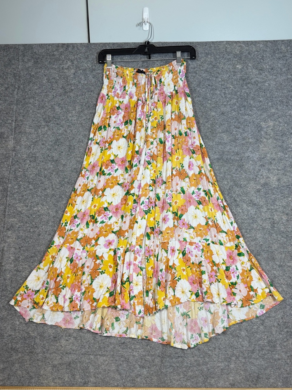 Rachel Zoe Floral Maxi Skirt Yellow Pink Boho Cottagecore Romantic Vacation Chic